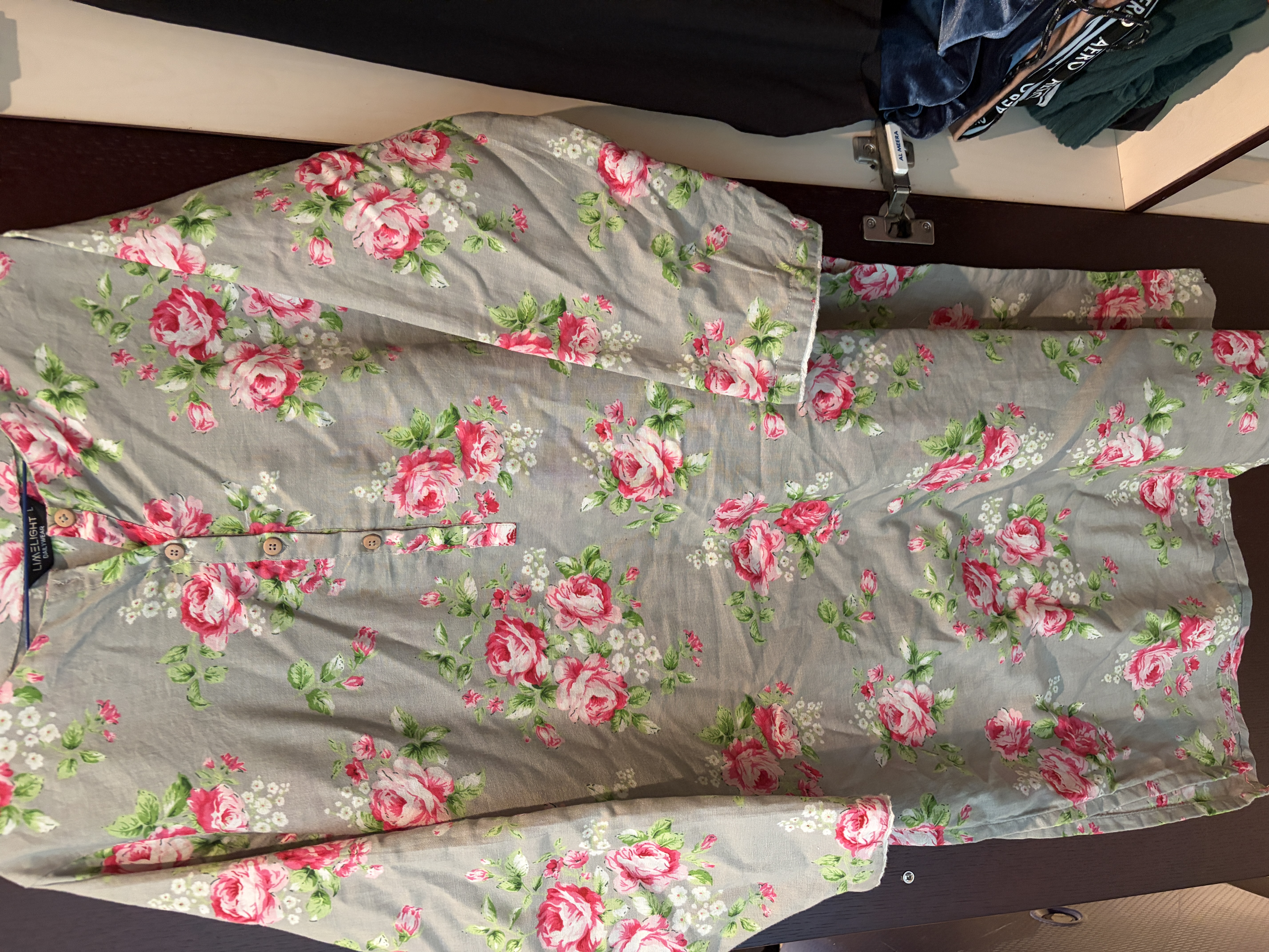 & Other Stories — Limelight Floral Tunic Top — Grey/Pink (Size L, Good)