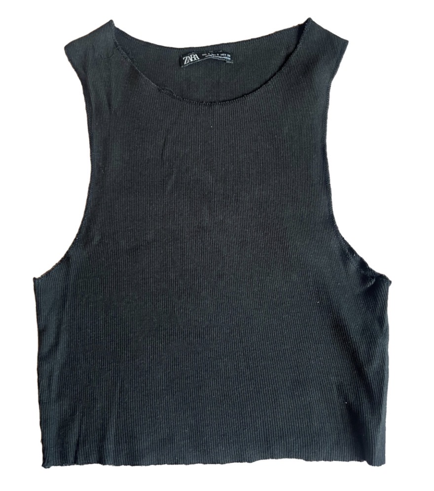 Zara — Zara Black Ribbed Crop Top (Size S, Good)
