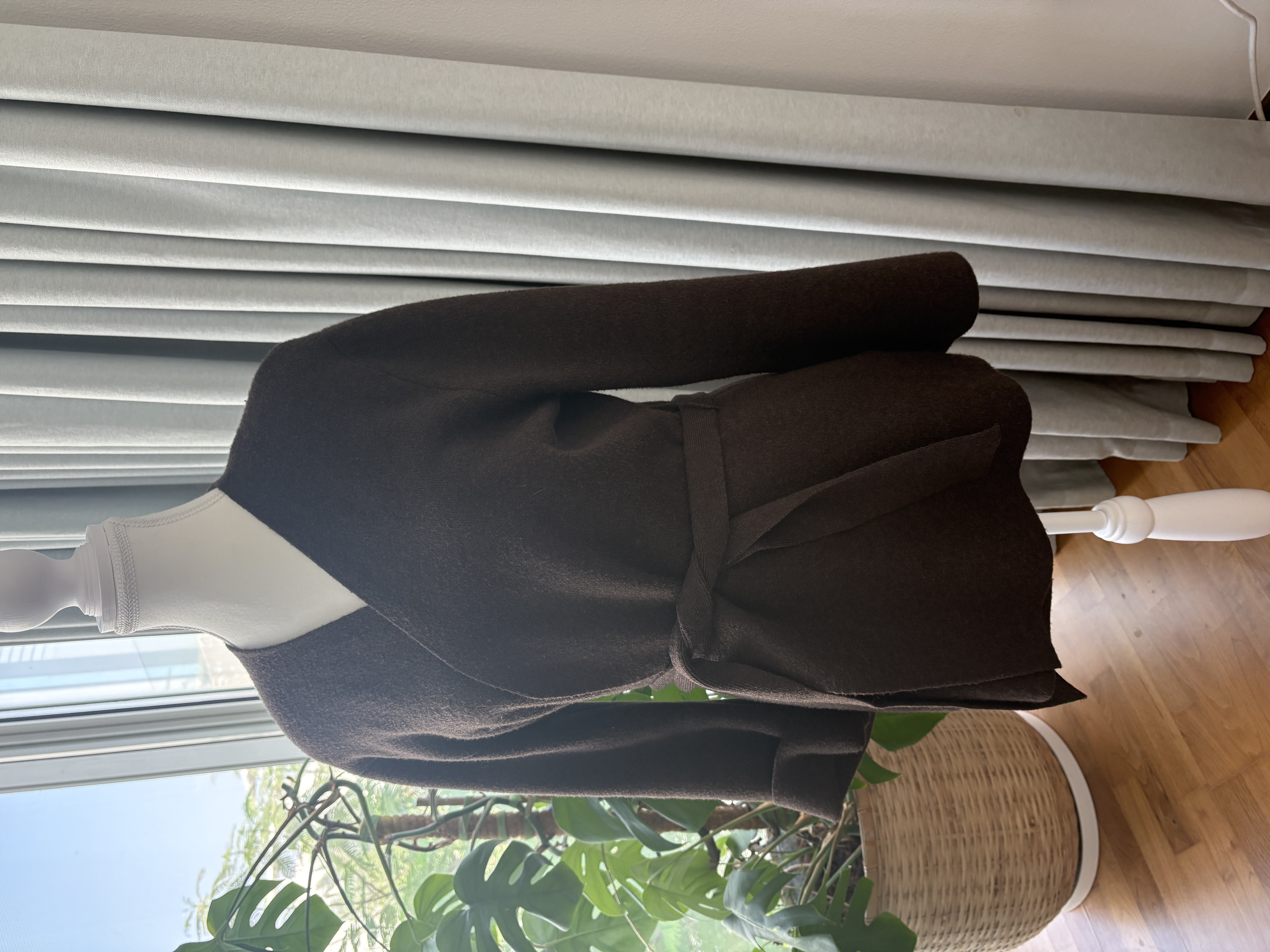 Zara — Belted Wrap Cardigan — Dark Brown (Good)