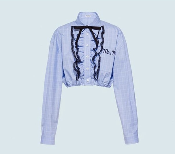 Miu Miu — Miu Miu Blue Plaid Cropped Ruffle Blouse (Like new)