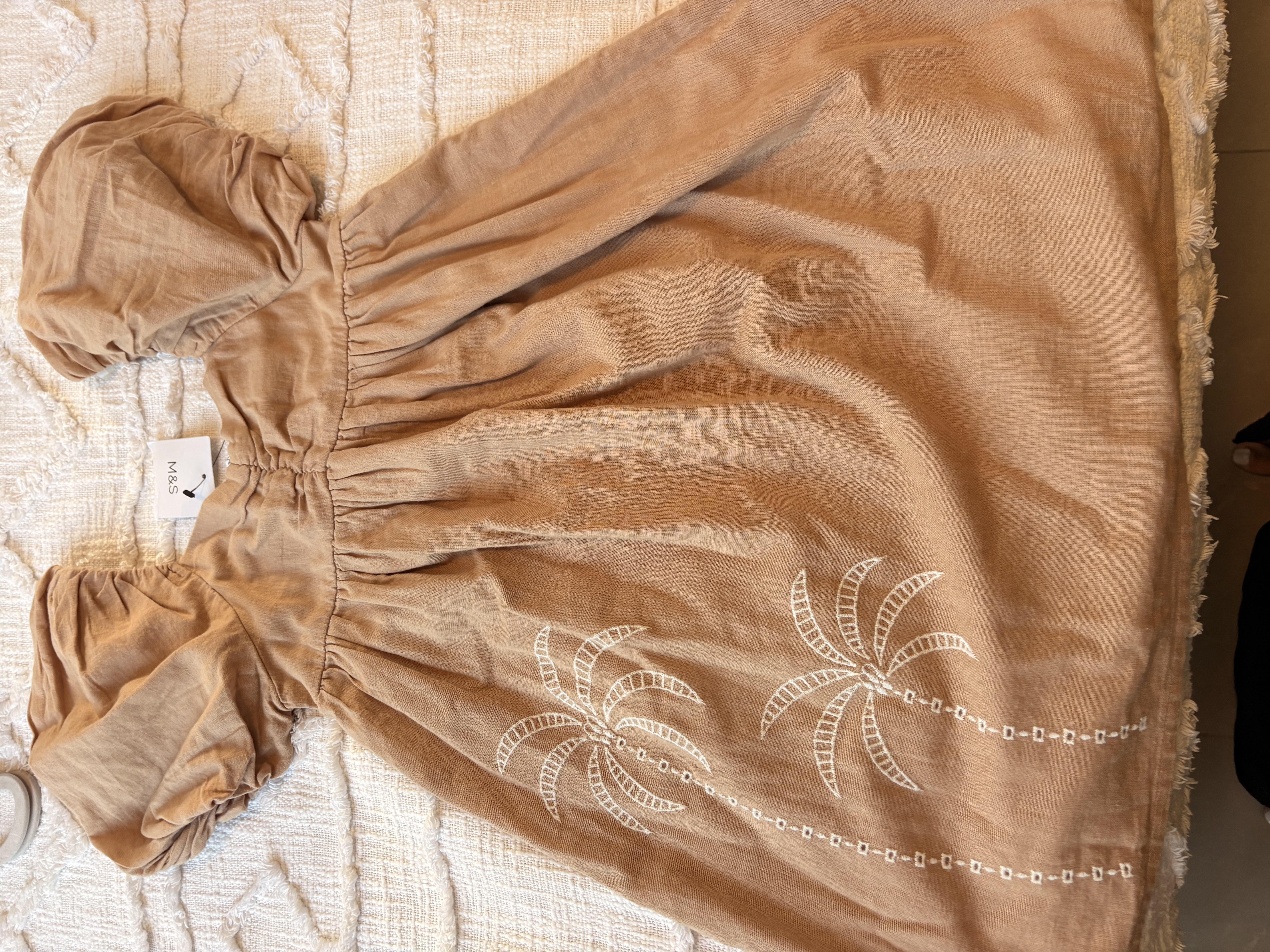 Marks & Spencer — M&S Tan Embroidered Palm Tree Dress (New with tags)