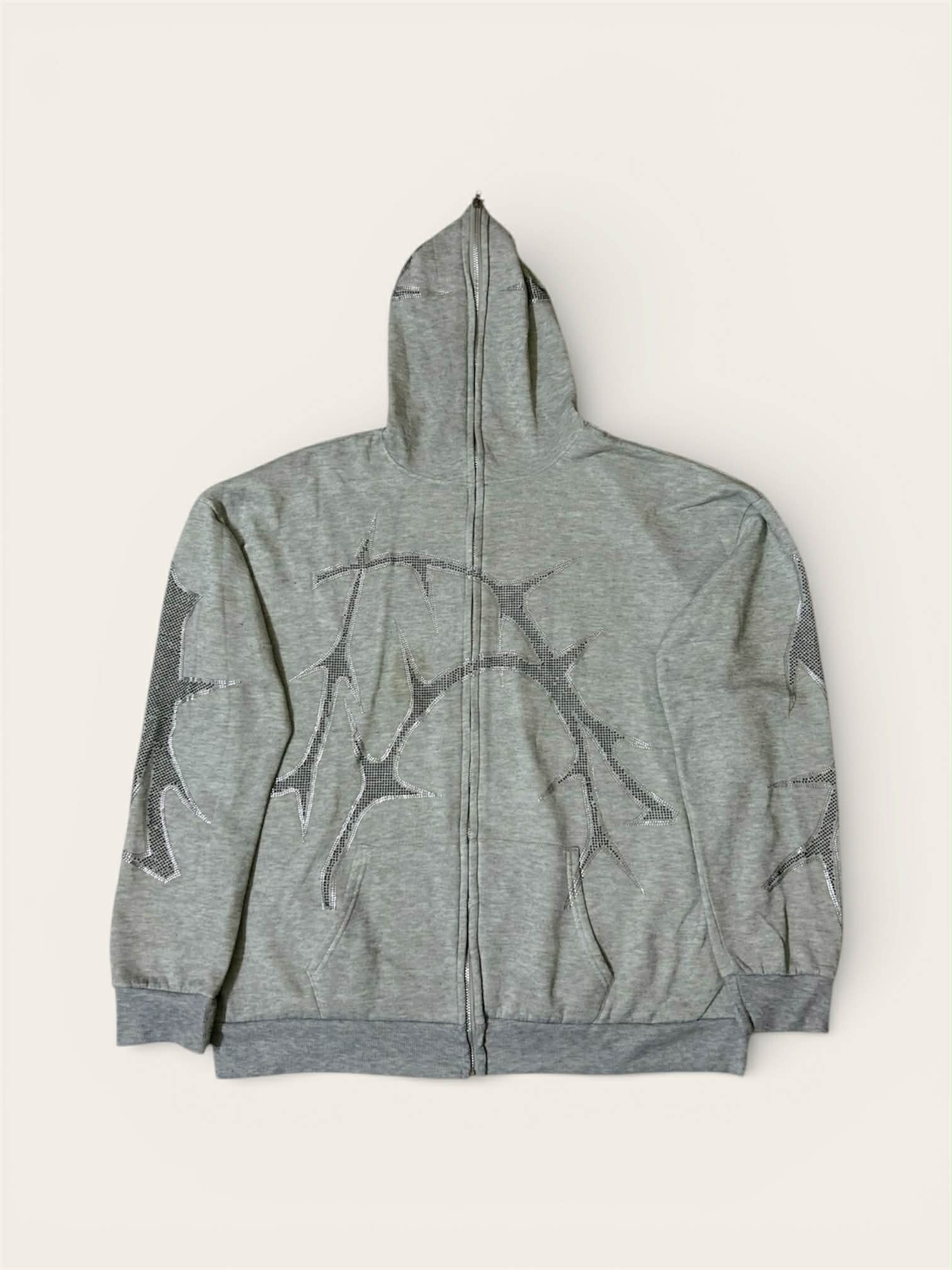Unbranded — Grey Thorn Rhinestone Zip-Up (المقاس L, جيد)