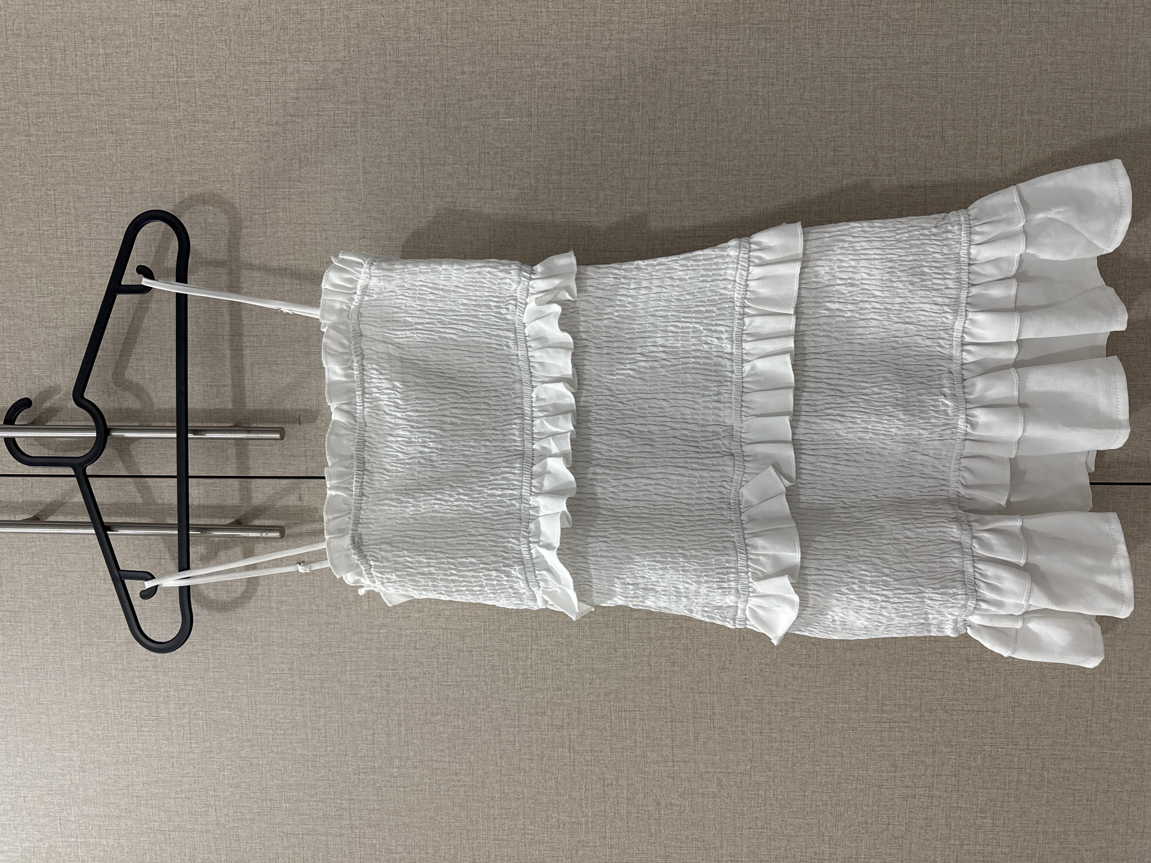 Other — Chic White Smocked Tiered Ruffle Dress (Good)
