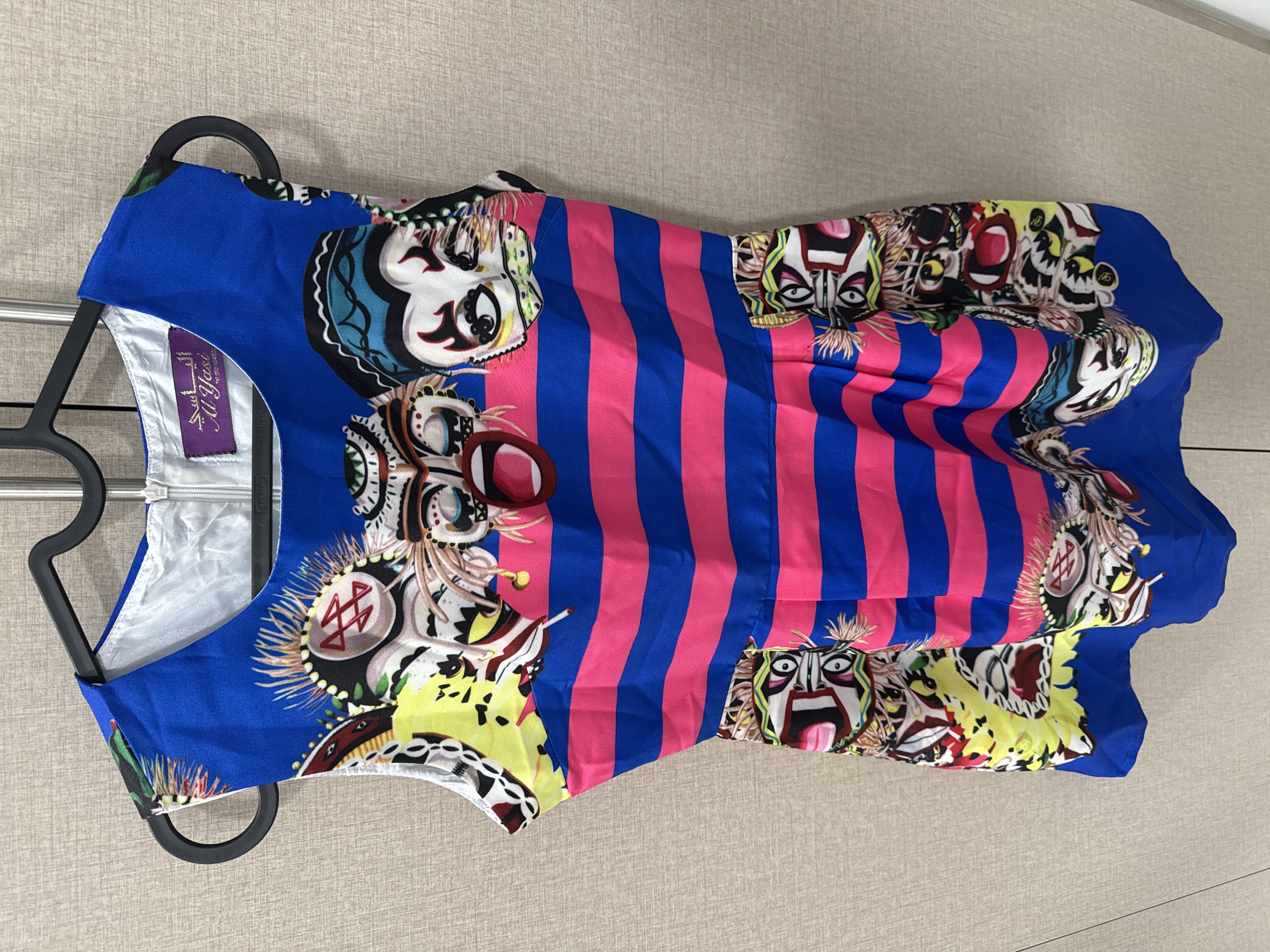 Other — Al Yasi Mask & Stripe Print Dress — Blue & Pink (Like new)