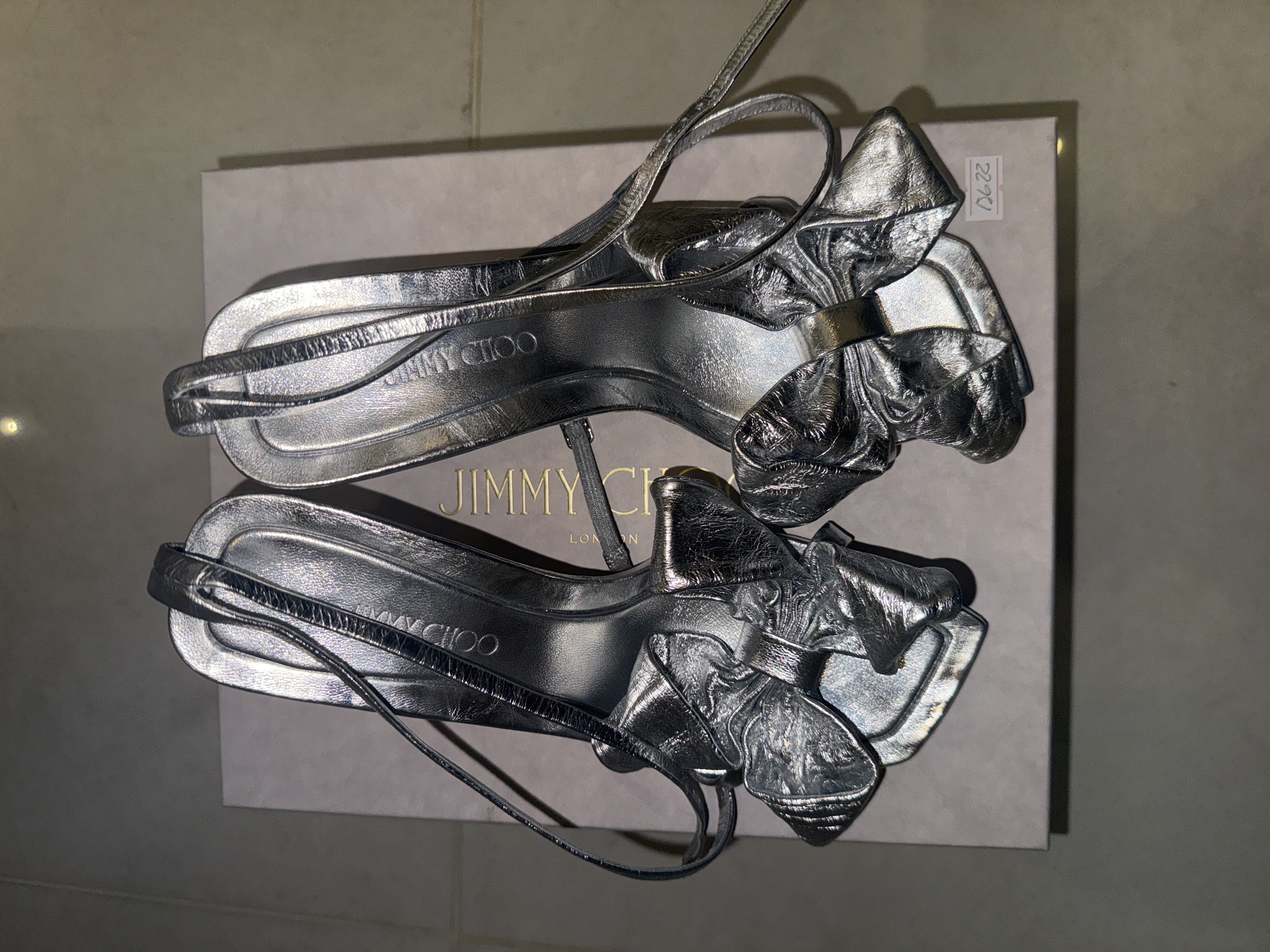 Jimmy Choo — Jimmy Choo Staz 90 Silver Metallic Bow Heels (Size EU 39, New without tags)