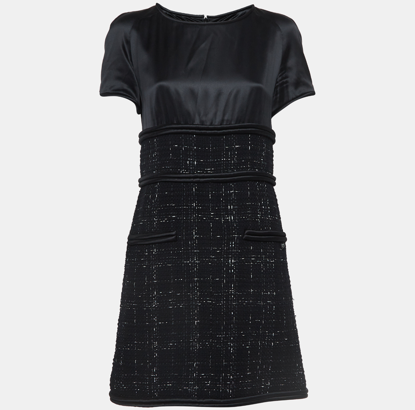 Chanel — Chanel Black Silk and Tweed Mini Dress M (Size M, Like new)